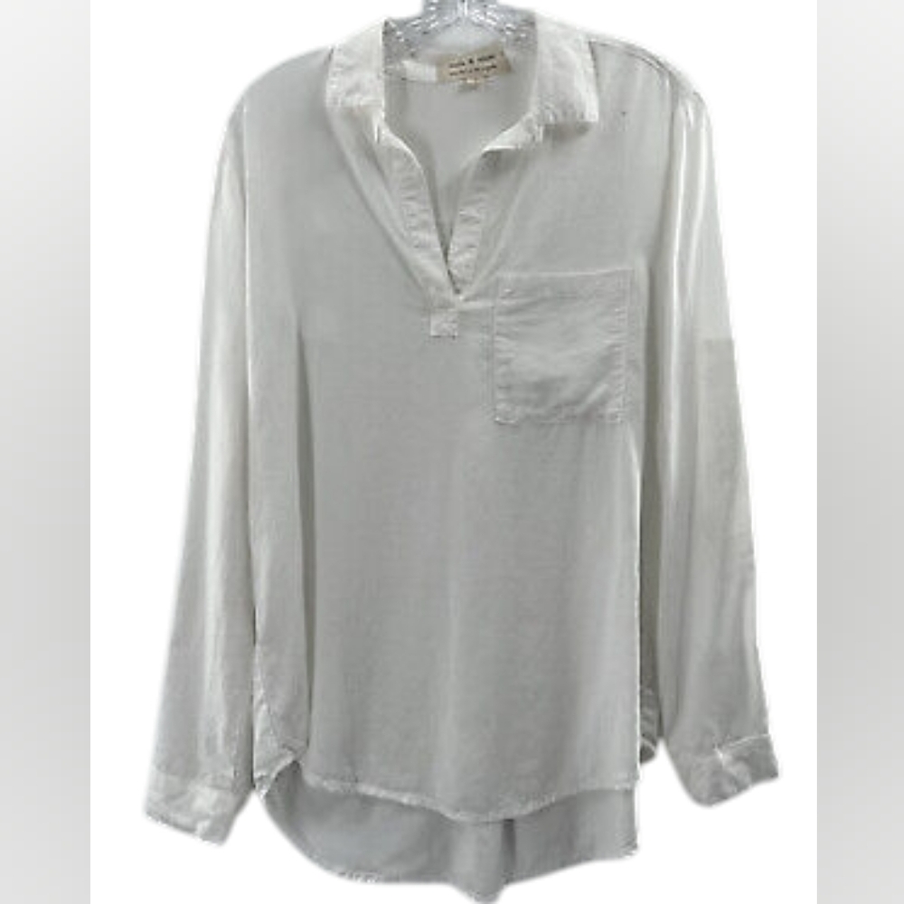 Cloth & Stone Women’s Long Sleeve Roll Tab Popover Top White 
